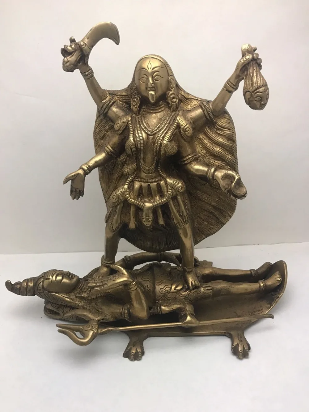

Goddess Statue Kali Religious Hindu Brass Decor Spiritual; 9.5 Inches Deity 5#