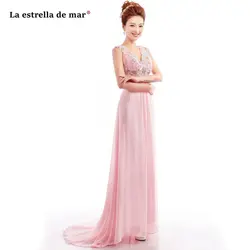 La estrella de mar vestido madrinha новый сексуальный V образным вырезом шифон кружево кристаллическая крышка рукавом линии розовый платье подружки