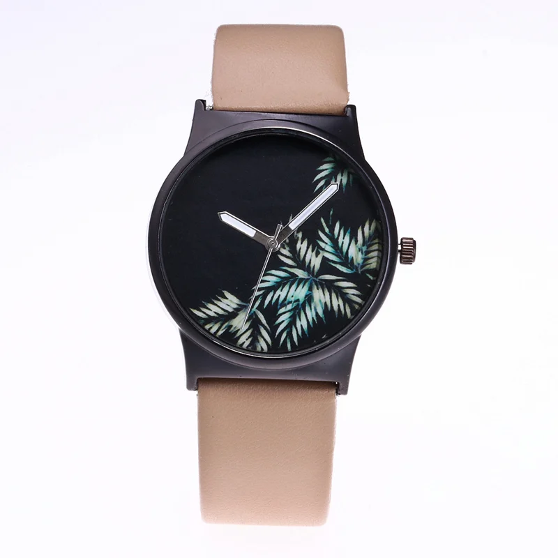 

Fresh Style Women's Watches Design Creative Casual Nature Bamboo Leaves Quartz Watch Vintage Leather Wristwatch Relogios Feminin