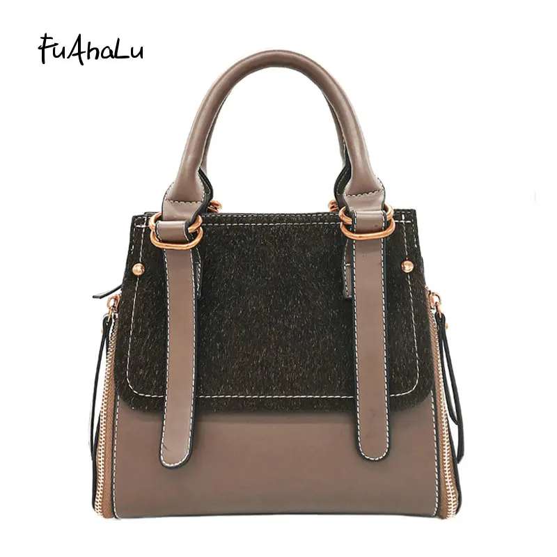 

FuAHaLu Women's fashion new horse fur bucket bag winter simple wild handbag shoulder Messenger bag