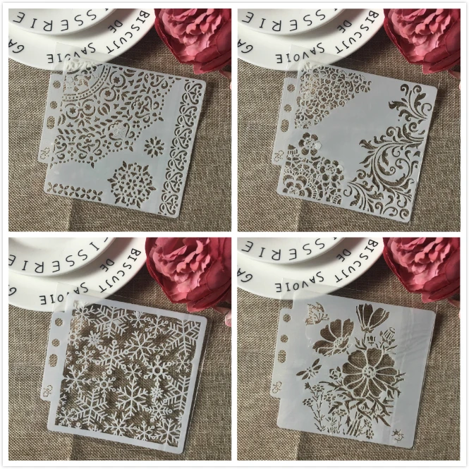

4Pcs/Set 14cm Rose Flower Snowflake DIY Layering Stencils Painting Scrapbook Coloring Embossing Album Decorative Card Template