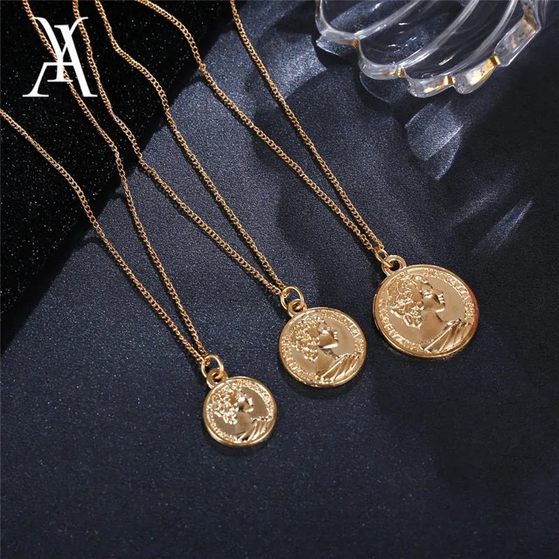 

Vintage Carved Coin Necklace For Women Fashion Gold Color Medallion Necklace Multiple Layers Pendant Long Necklaces Boho Jewelry