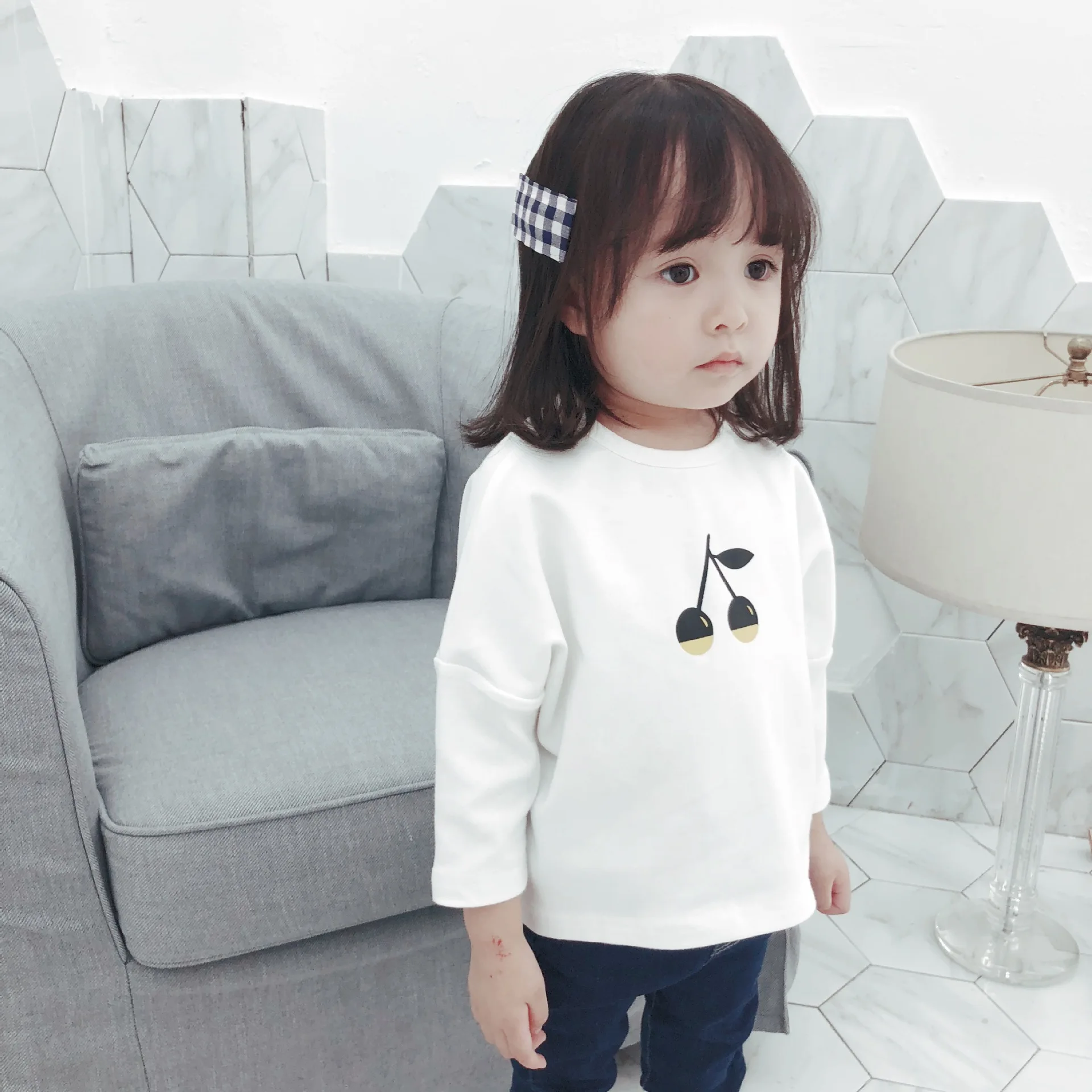 

2018 Autumn Winter Baby Boys Girls T Shirt Children's Long Sleeve Tops Cherry Print Tee Kids Clothes Babywear
