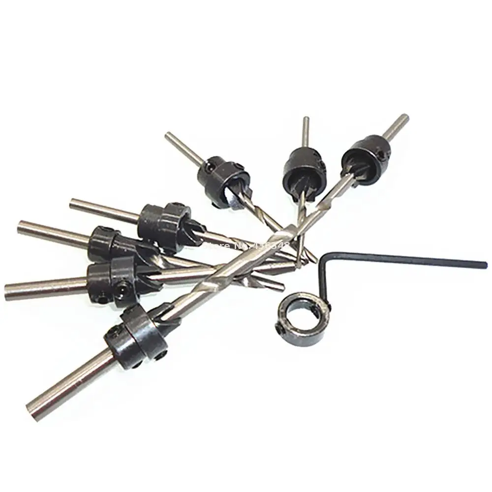 7pcs Tampered Countersink Drill Bit Woodworking Pilot Hole Bit Depth