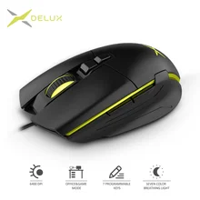 Delux M522 Wired Mouse Ergonomic Gaming Mouse Office Dual modes 6400 DPI 7 Programmable Buttons Mice with Backlight For Gamer