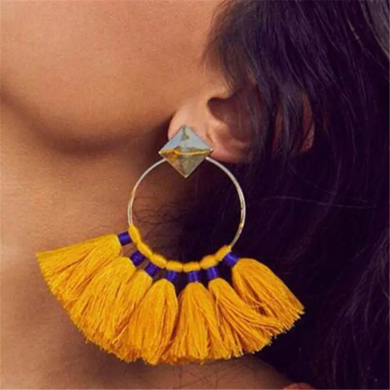 

New Bohemia Fashion Earrings Statement Jewelry Tassel Long Earring round For Women Wedding Dangle Drop Earrings