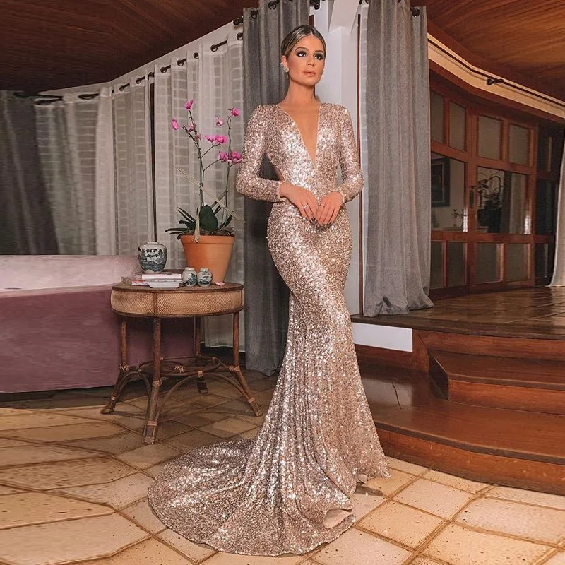 

new arrival 2019 long dress for wedding party for woman robe sexy backless dress glitter sequin luxury formal elegant dresses