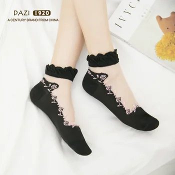 

5PCS/Lot Women Lace Ruffle Ankle Sock Soft Comfy Sheer Silk Cotton Elastic Mesh Knit Frill Trim Transparent Women's Socks