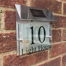 Настроить современный знак на дом табличка номер двери уличное стекло алюминиевый эффект солнечный светильник