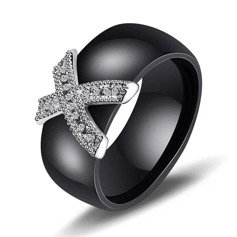 Модные ювелирные изделия Женское кольцо с AAA кристаллом 8 мм X Крест керамические кольца для женщин аксессуары для свадебной вечеринки подарок дизайн