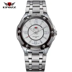 EPOZZ брендовые новые кварцевые часы для мужчин Авиатор мужские серебряные часы из нержавеющей стали деловые классические