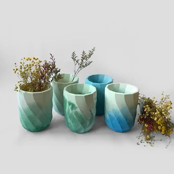 

concrete Decorative flowerpot mold DIY Ripple pattern vase molds Wholesale planter silicone mold