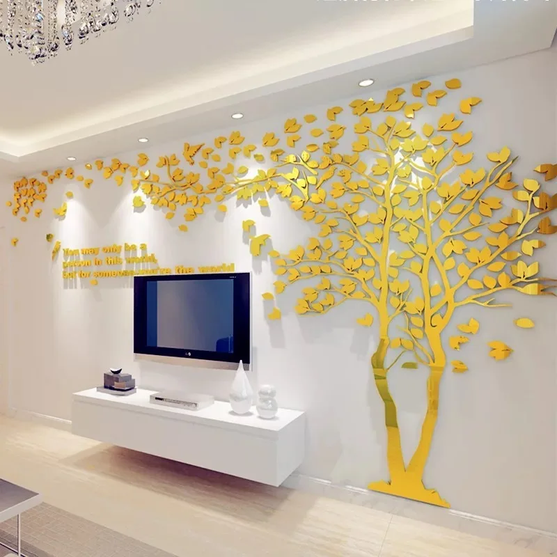 Парные зеркальные настенные наклейки на дерево Pegatinas Paredes Decoracion DIY 3D акриловые