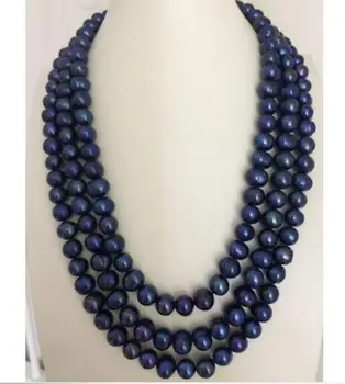 

3strand 9-10mm tahitian baroque blue pearl necklace 18"-20" Yellow clasp