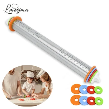 

LMETJMA 17'' Adjustable Rolling Pin Stainless Steel Rolling Pin Dough Cookie Fondant Roller Pastry Rolling Pin KC0199