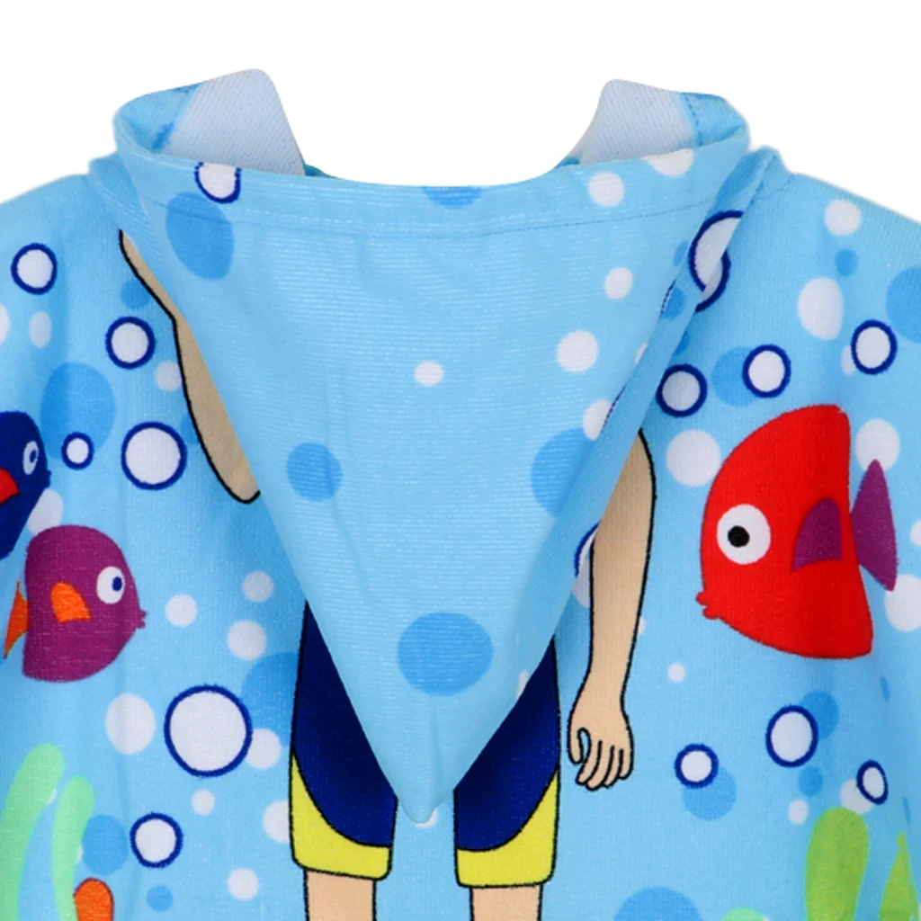 Lightweight Surf Changing Robe Swimming Beach Hooded Poncho Wetsuit Towel with Mermaid Butterfly Shark Image for Boys Girls Kids