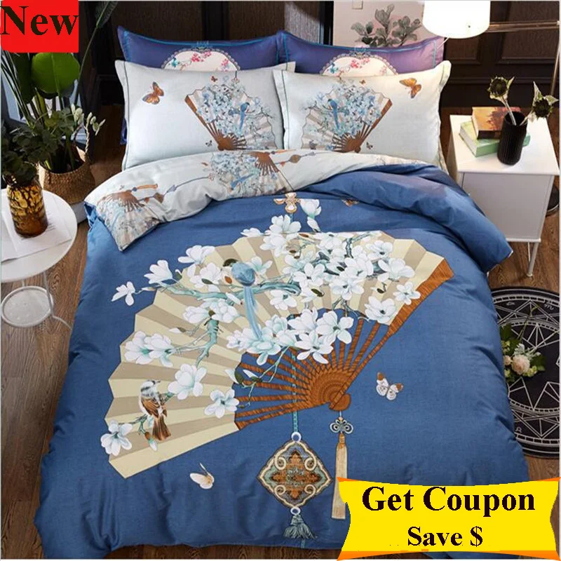 

free shipping Reactive Printing 4pcs Cotton duvet cover sets large version of printed sheet/ pillowcase and matress cover set