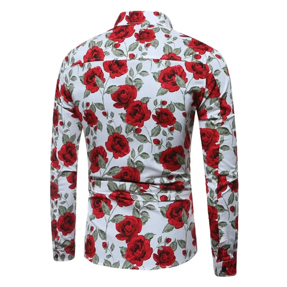 Laamei мужские повседневные рубашки с длинным рукавом, модная Цветочная рубашка с 3D принтом розы, приталенная рубашка с отложным воротником, мужская одежда