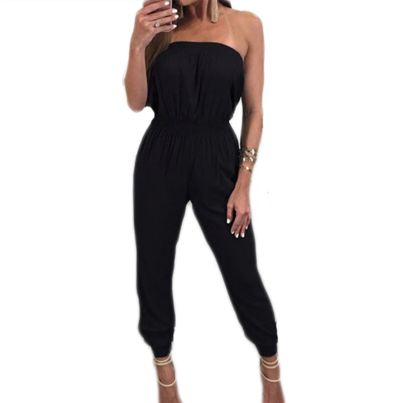 Женский комбинезон без бретелек с открытыми плечами и открытой спиной|jumpsuit romper