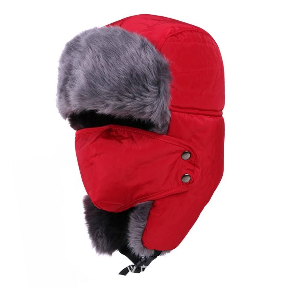 Мотоциклетная маска для лица, зимняя мотоциклетная шапка-охотник, Балаклава, ветрозащитная теплая шапка с ушками, лыжная охотничья шапка-бомбер, защита для лица - Цвет: D0001 Red