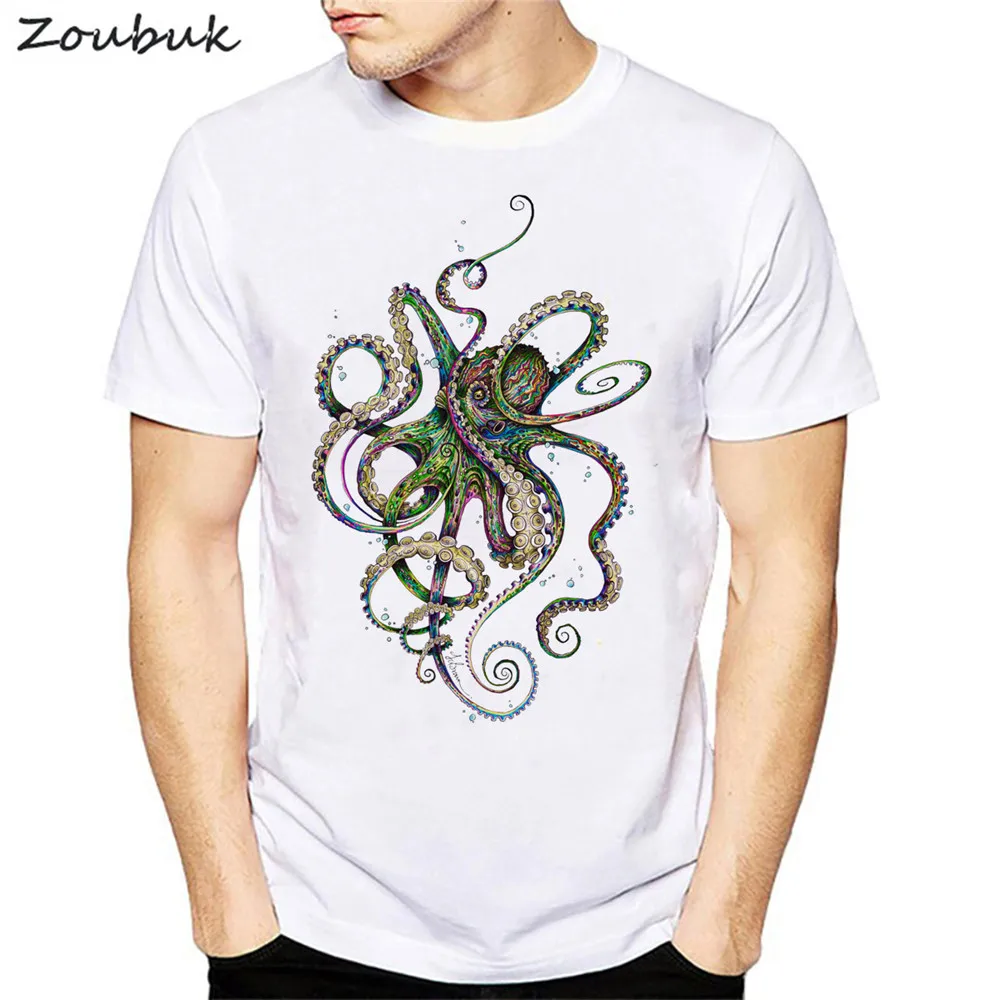 Psychedelic octopus printed t shirt men women Fashion short sleeve t