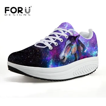 

FORUDESIGNS 3D Galaxy Women Casual Swing Shoes Flats Animal Crazy Horse Platform Slimming Shoes for Ladies Increasing Female