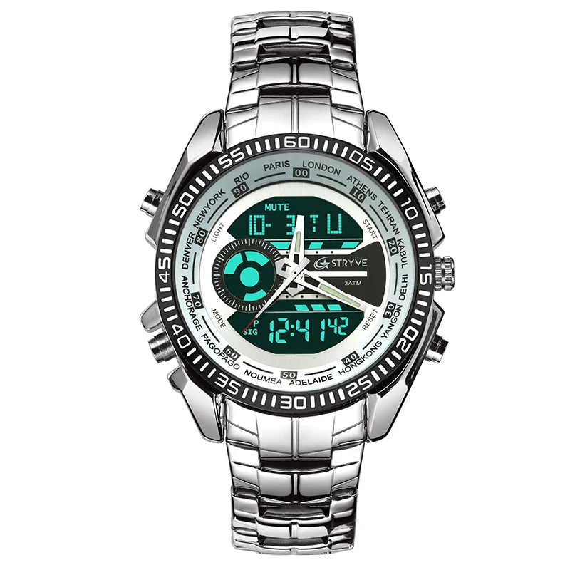 

STRYVE Steel Business Men Watches Fashion Quartz Watch Date Week Relogio Display Wristwatch Analog Waterproof Male Clock