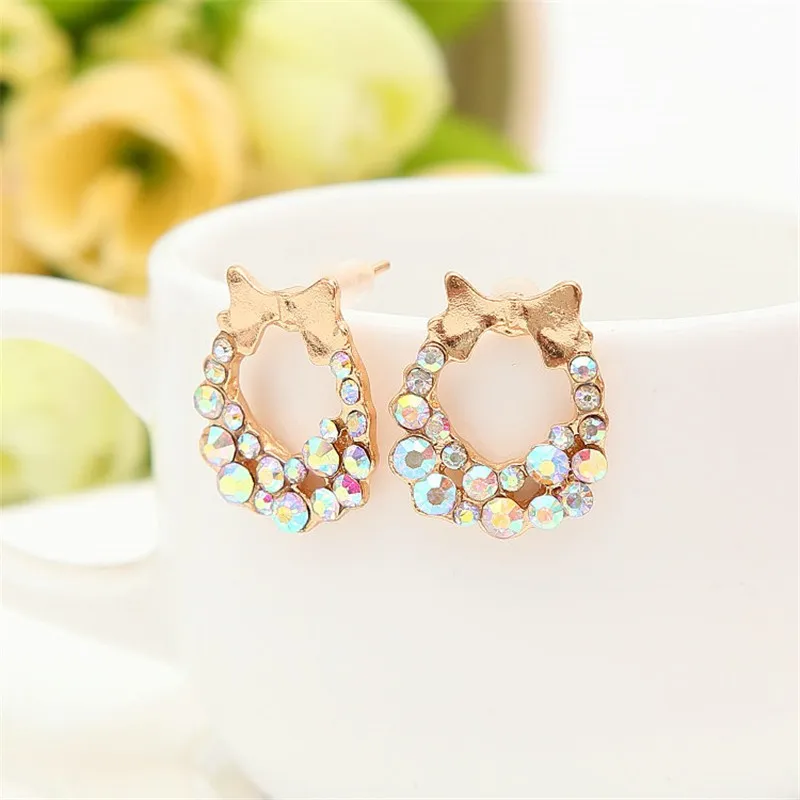 

2018 Fashion Small Flash Glitter Earrings Zinc alloy Bow Jewelry Colorful Crystal Delicate Earings Women Jewelry Earring Gifts