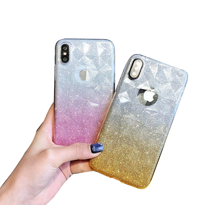 

Fashion 3D Diamond Phone Case For iPhone X/XR/XS MAX Soft Back Cover Gradient Glitter Case For iPhone 7 8 Plus Cover Caixa