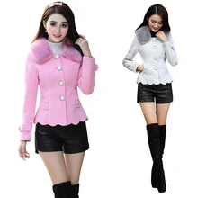 Зимнее женское пальто, розовое шерстяное пальто, хорошее качество, меховой воротник, бант, тонкое короткое пальто, верхняя одежда, длинный рукав, chaqueta mujer C91391