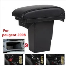 Для peugeot 2008 подлокотник коробка+ 3USB черный кожаный центр ящик для хранения модификации