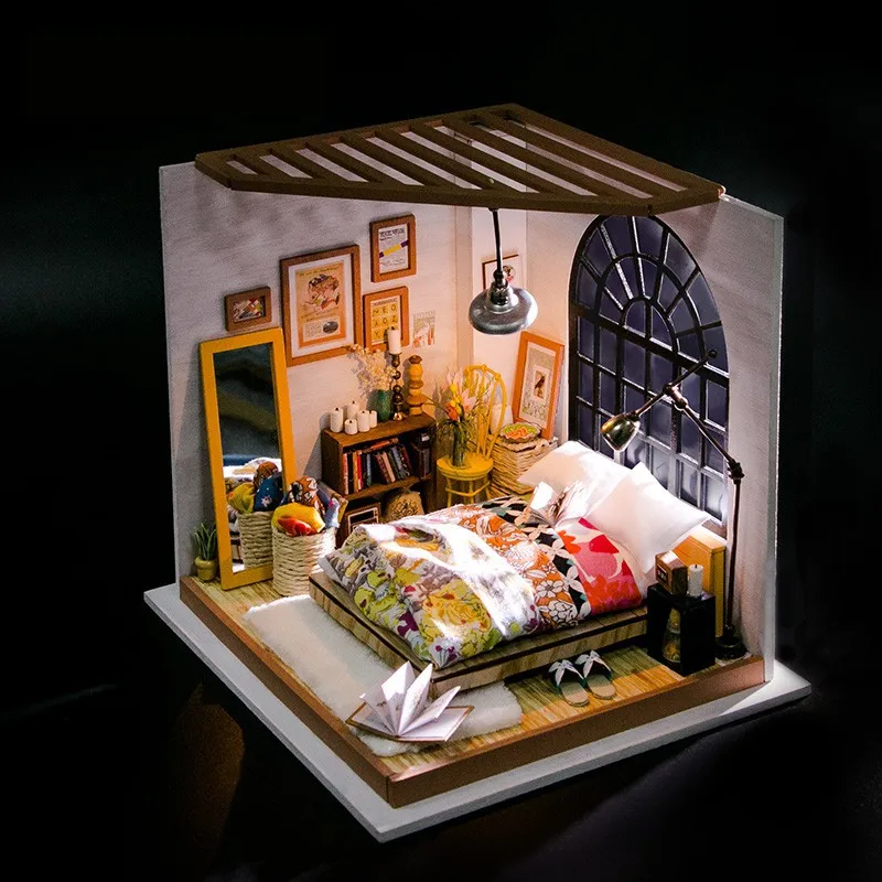 

Robotime 3D Wooden Puzzle Toy LED DIY Miniature Bedroom Wood Puzzles Emulation House Model Alice's Dreamy Bedroom Toys For Kids