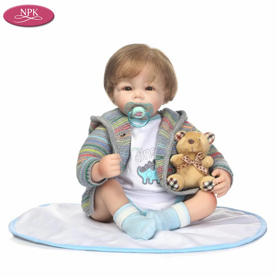 NPK 50CM Silicone Reborn Baby Doll Lifelike Newborn Boy + Soft Toys Bear Boneca Reborn Bebe Menino Brinquedos Magnetic Pacifiers (4)