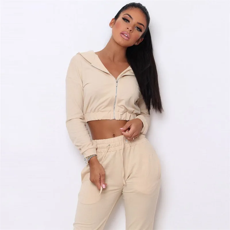 

Spring Summer Two Pieces Set Hoodie Sweatshirt Crop Top and Pants Suit Tracksuit Women's Set Female 2pcs Set Outftis Sportswear