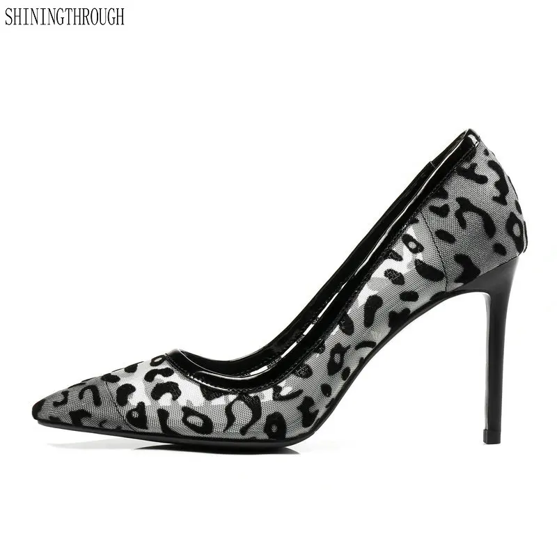 

New genuine leather high heels Shoes Mesh lace Women Pumps Pointed Toe Wedding Party Stilettos Shoes woman Big Size 34-43