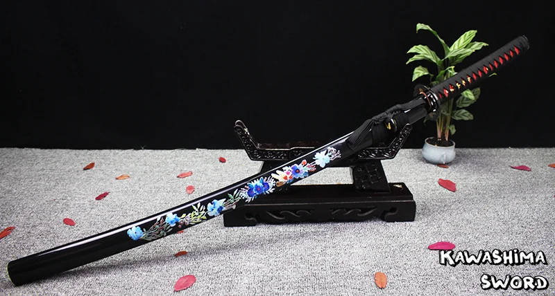 Japanese Katana Handmade High Manganese Steel Blade Full Tang Razor Sharp Wooden Sheath with Flower Pattern-41'' Samurai Sword
