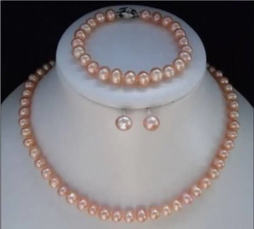 

shipping7-8mm Pink Akoya Pearl Necklace Bracelet Earring Sets FR294 (A0423)