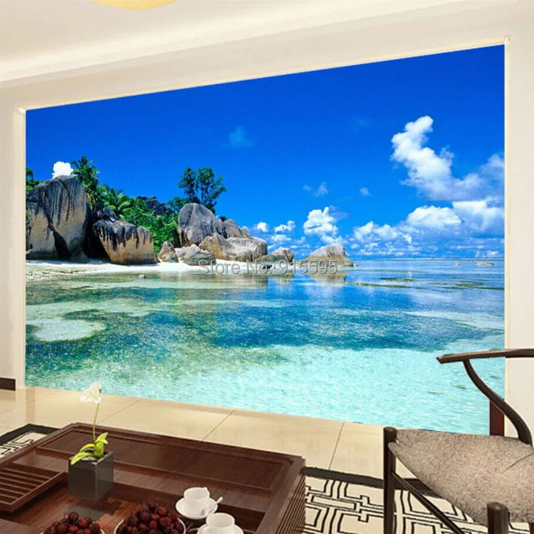 Пользовательские 3D Настенные обои нетканые спальня Livig комната ТВ диван фон обои океан море пляж 3D фото обои домашний декор