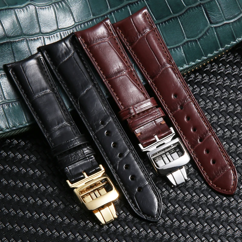 19 20 21mm Handmade Crocodile Leather Black Watchband For Jaeger