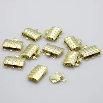 

10PCS Gold-Color Stripe Rectangle 3-row Fittings For Accessory Button For Bracelet Necklace Machining Metal Parts Jewelry Making