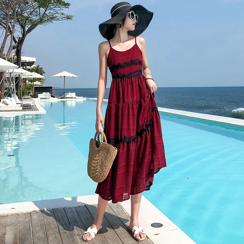 

2019 Women Dress New Fashion Summer Elegant Slim Bodycon Casual Party Beach Runway Sexy Backless Long Sleeveless Red Dress