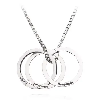 

Custom Made engrave name/letter necklace 3 annulus pendant stainless steel personality hip-hop long chain Women Charm Jewelry