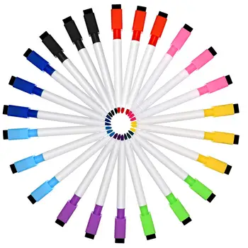 

24 Pieces Magnetic Dry Erase Markers Whiteboard Erase Marker with Erasers Cap for School and Office 8 colors (Black cap)