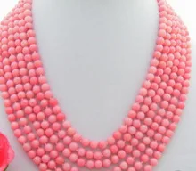 

fine word 6Strds 6MM Round Pink Coral Necklace Women jewelry Wholesale fshipping Factory wholesale price