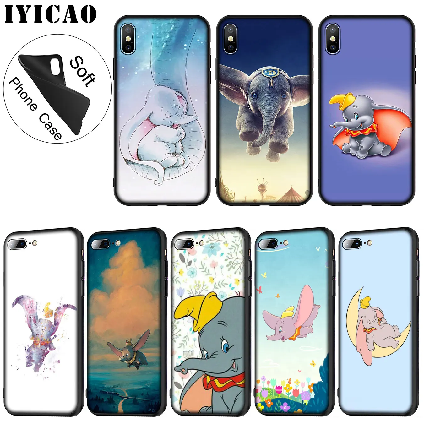 IYICAO Dumbo Слон Мягкий силиконовый чехол для телефона iPhone XR X XS 11 Pro Max 6 6S 7 8 Plus 5 5S SE 10 TPU