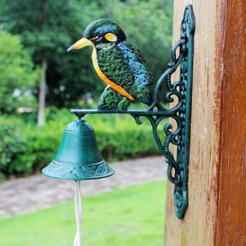 Открытый беспроводной дверной звонок чугун большой дверной звонок настенный зимородок кабины Lodge коттедж, сад дома висит Настенный декор птица под старину