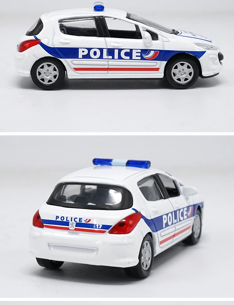 Высокая модель автомобиля из 1:43 сплава peugeot 308 Swat Cop, игрушки для автомобилей из металла, Коллекция игрушечных автомобилей