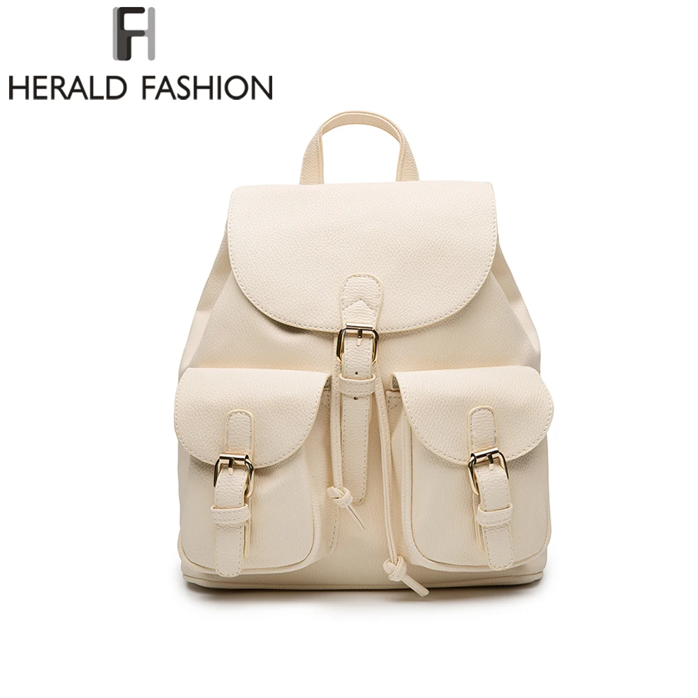 

Herald Fashion Women Leather Backpack Quality School Bags for Teenagers Girls Female Student Drawstring Backpack Travel Mochila