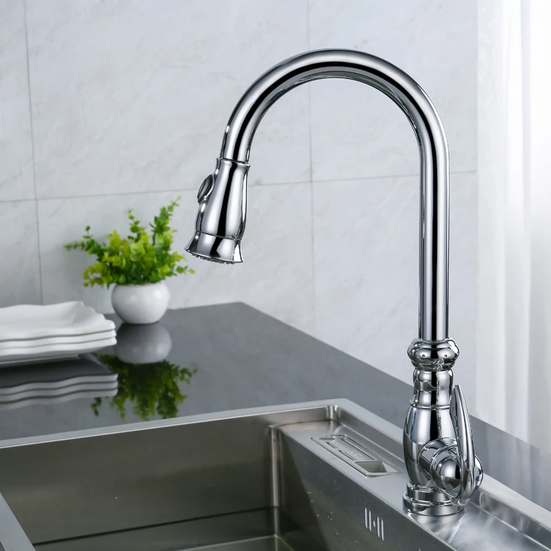 

OLMEY Home Sanitary 2-Functions Kitchen Faucets with Pull Down Sprayer, Single Handle Single Hole Sink Kitchen Mixers Taps 11011