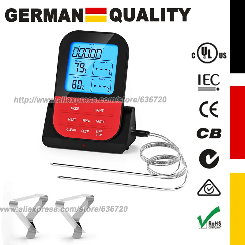 

Wireless Remote Meat Waterproof Grill Thermometer, Instant Read Digital Cooking Food Thermometer with Dual Probe, Alarm & Timer